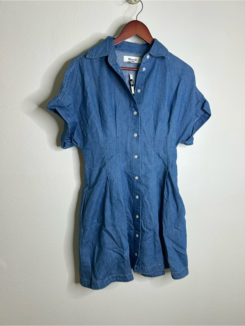 Madewell Madewell Cotton Linen Perry Denim Button Down Shirt Dress Short Sleeve - Cotton, Linen