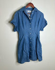 Madewell Cotton Linen Perry Denim Button Down Shirt Dress Short Sleeve