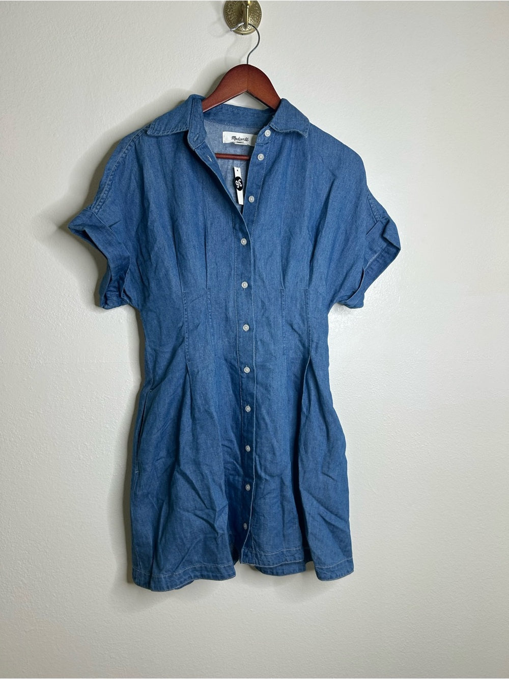 Madewell Madewell Cotton Linen Perry Denim Button Down Shirt Dress Short Sleeve - Cotton, Linen