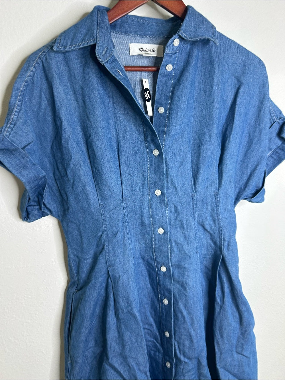 Madewell Madewell Cotton Linen Perry Denim Button Down Shirt Dress Short Sleeve - Cotton, Linen