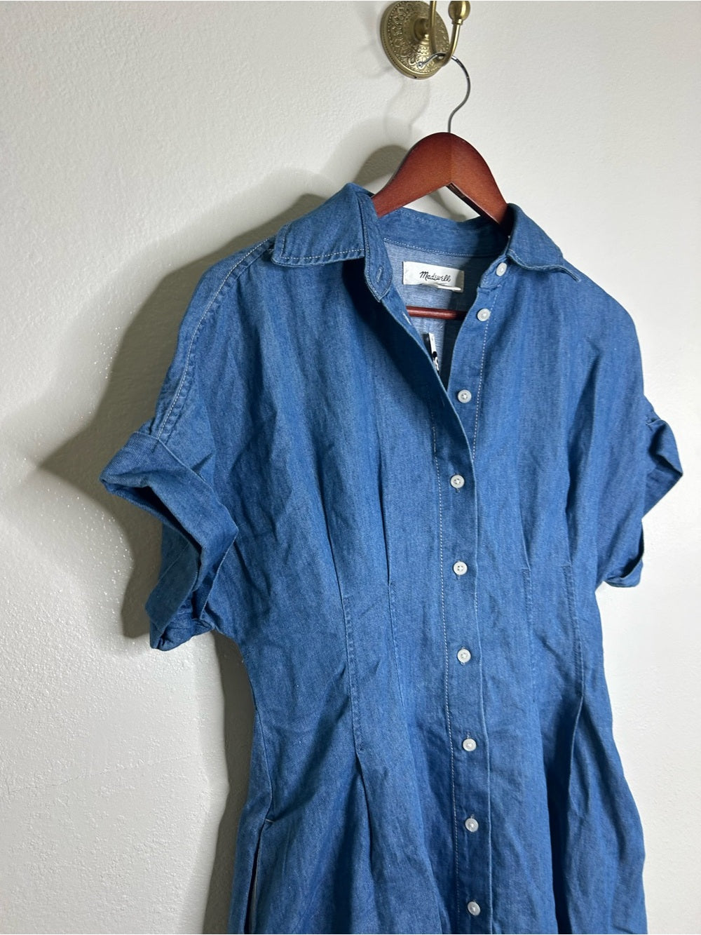 Madewell Madewell Cotton Linen Perry Denim Button Down Shirt Dress Short Sleeve - Cotton, Linen