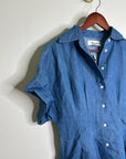 Madewell Cotton Linen Perry Denim Button Down Shirt Dress Short Sleeve