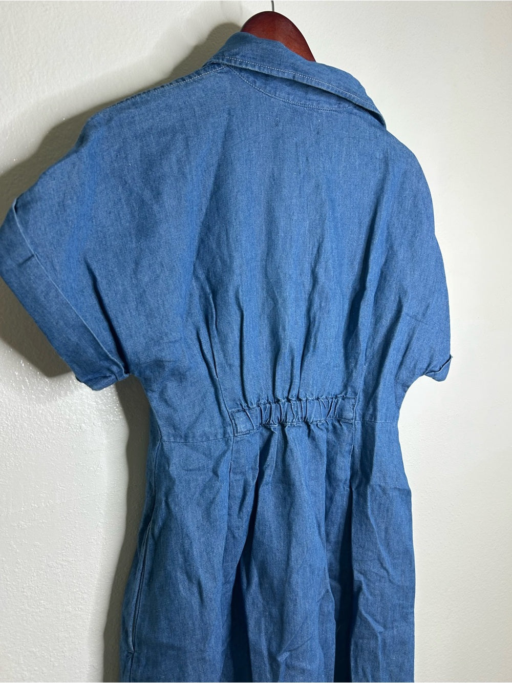 Madewell Cotton Linen Perry Denim Button Down Shirt Dress Short Sleeve