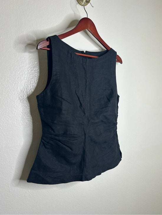 Madewell 100% Linen Cinched Boatneck Sleeveless Top in Black