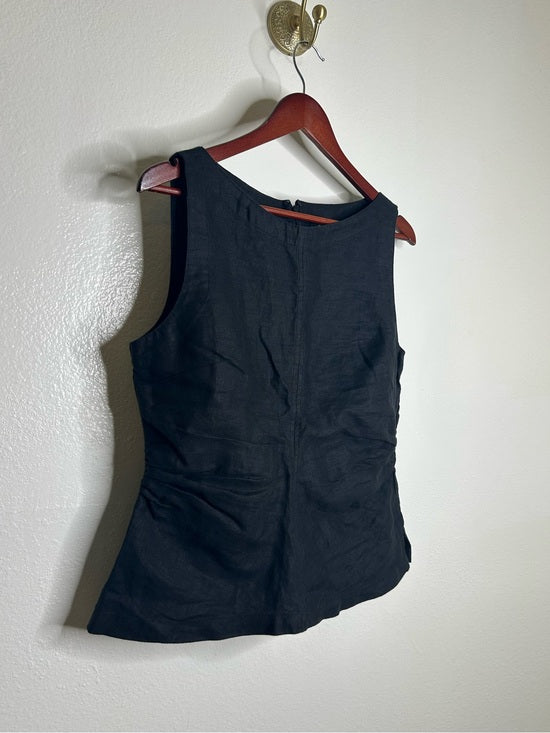 Madewell 100% Linen Cinched Boatneck Sleeveless Top in Black