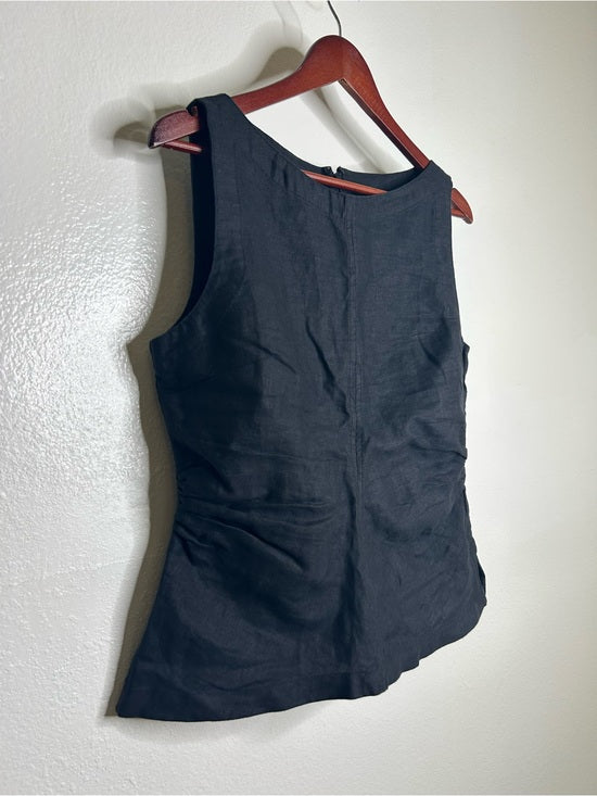 Madewell 100% Linen Cinched Boatneck Sleeveless Top in Black
