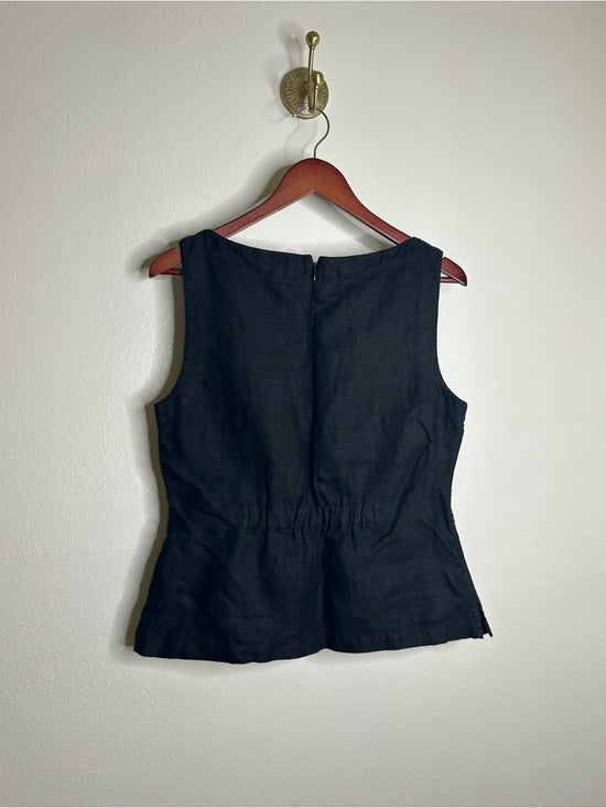 Madewell 100% Linen Cinched Boatneck Sleeveless Top in Black