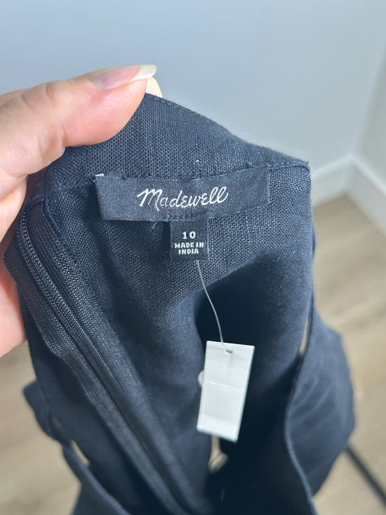 Madewell 100% Linen Cinched Boatneck Sleeveless Top in Black