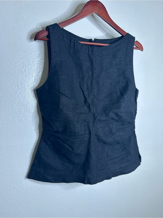 Madewell 100% Linen Cinched Boatneck Sleeveless Top in Black