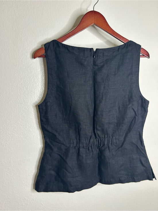 Madewell 100% Linen Cinched Boatneck Sleeveless Top in Black