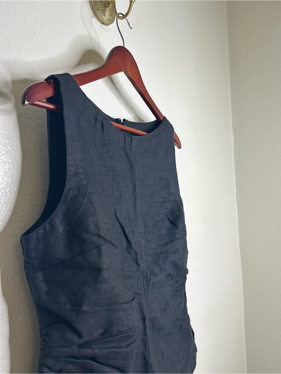 Madewell 100% Linen Cinched Boatneck Sleeveless Top in Black