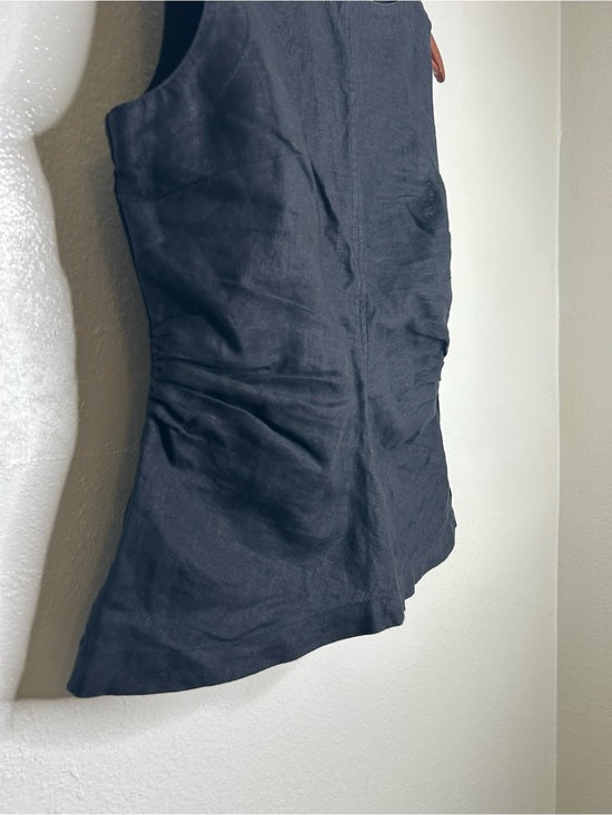 Madewell 100% Linen Cinched Boatneck Sleeveless Top in Black