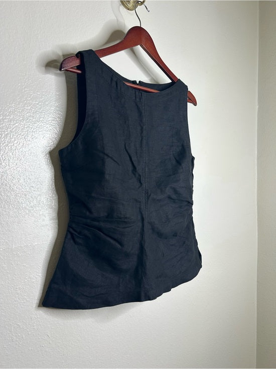 Madewell 100% Linen Cinched Boatneck Sleeveless Top in Black