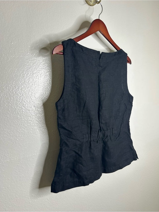 Madewell 100% Linen Cinched Boatneck Sleeveless Top in Black