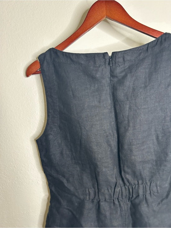 Madewell 100% Linen Cinched Boatneck Sleeveless Top in Black