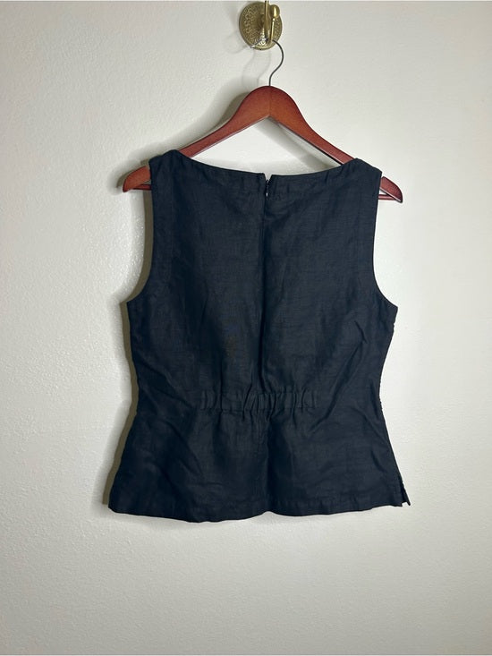 Madewell 100% Linen Cinched Boatneck Sleeveless Top in Black