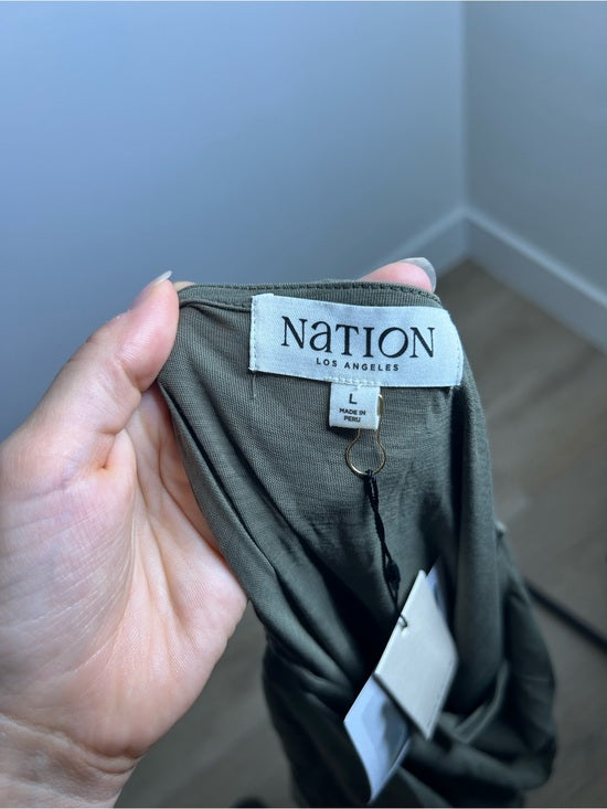 Nation LA 100% Pima Cotton Knit Evonne Drop Waist Ruched Midi Dress
