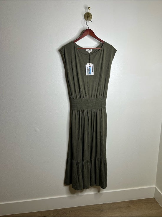 Nation LA 100% Pima Cotton Knit Evonne Drop Waist Ruched Midi Dress
