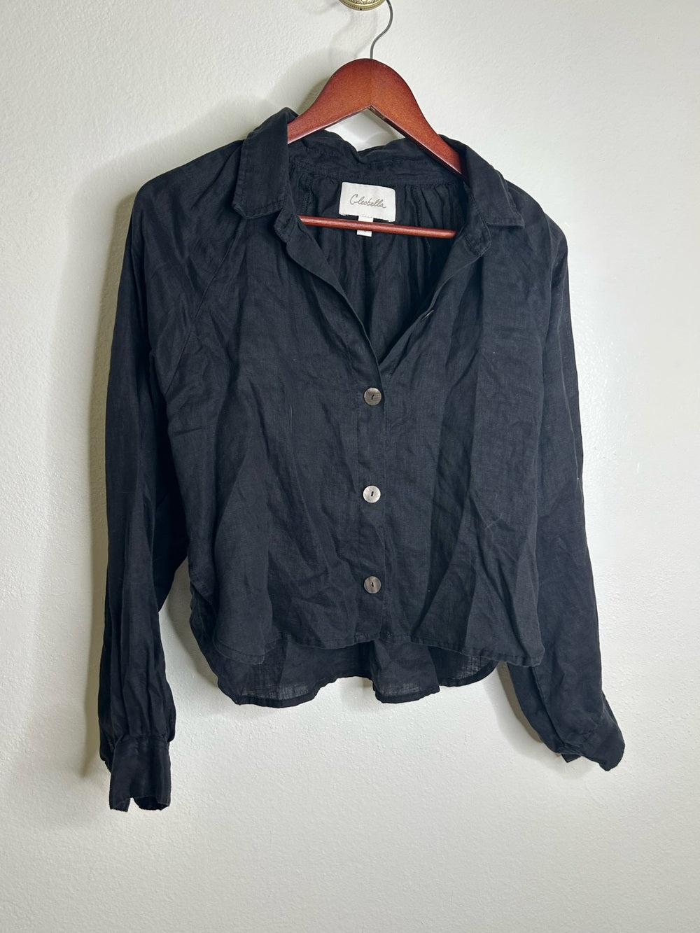 Cleobella Cleobella 100% Linen Black Button Down Negara Blouse Cropped - Linen