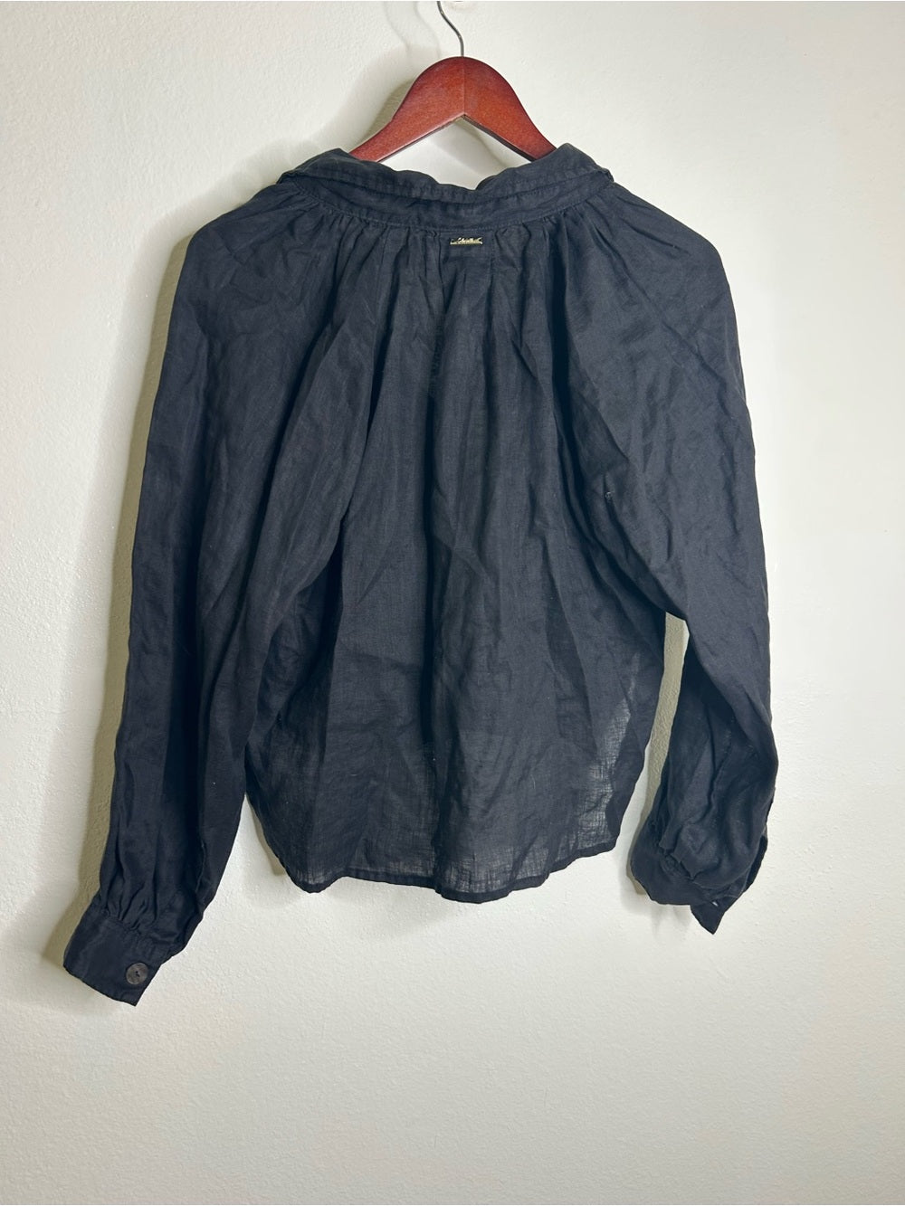Cleobella 100% Linen Black Button Down Negara Blouse Cropped