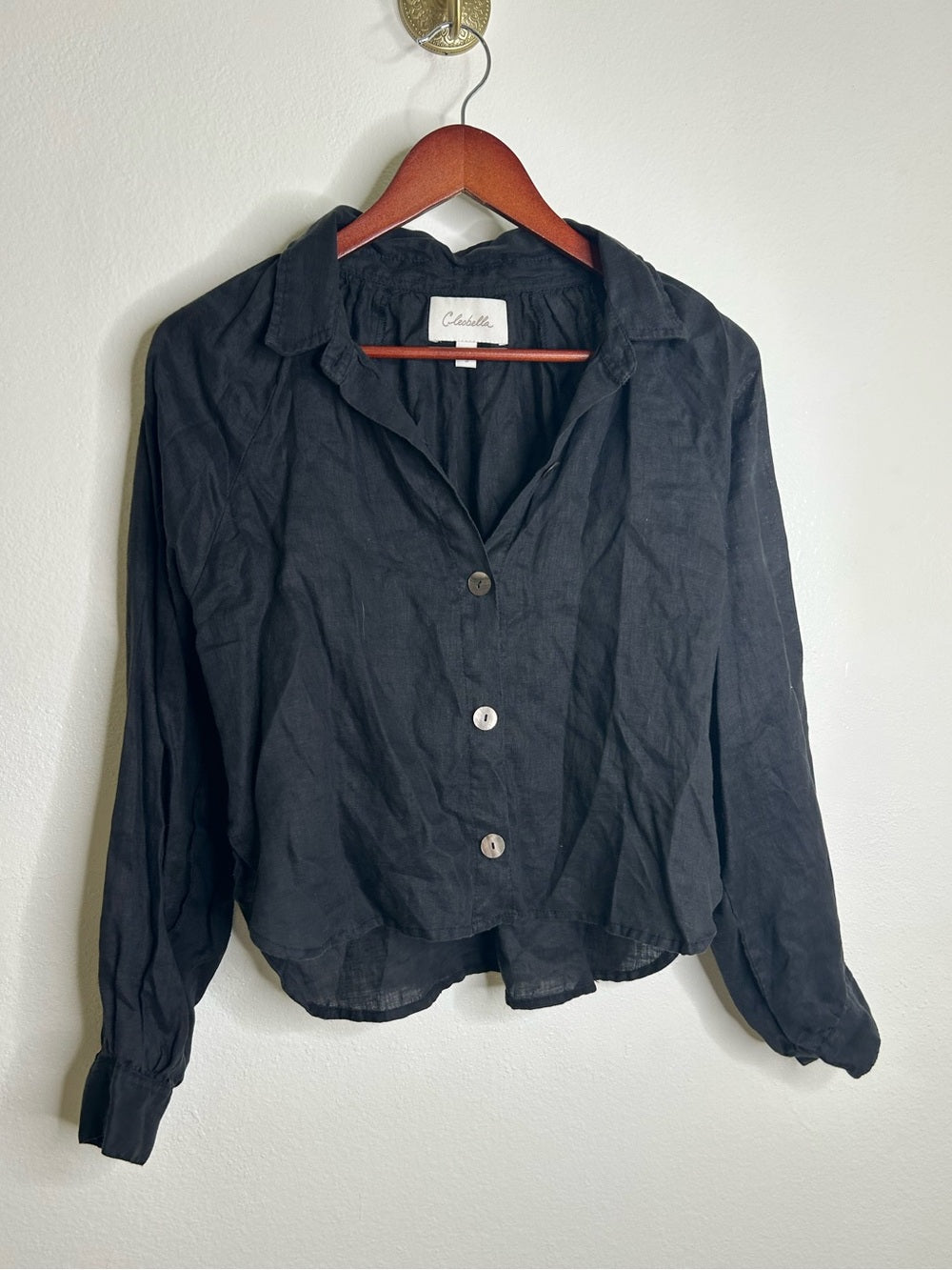 Cleobella Cleobella 100% Linen Black Button Down Negara Blouse Cropped - Linen