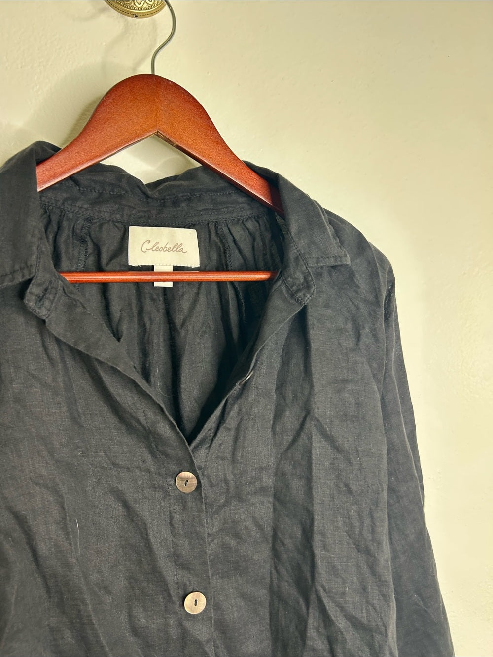 Cleobella Cleobella 100% Linen Black Button Down Negara Blouse Cropped - Linen
