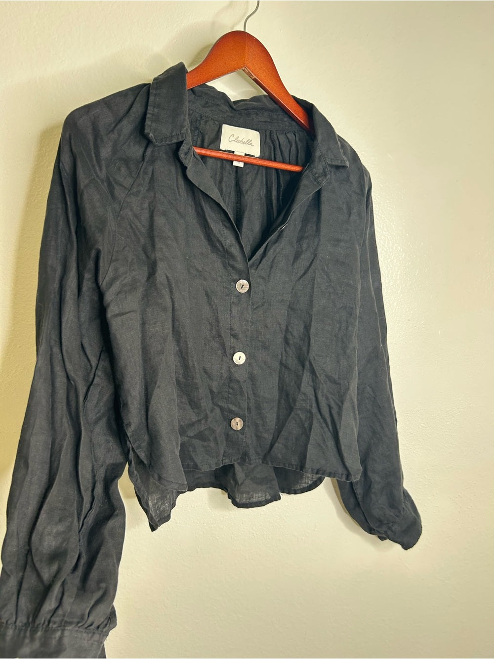 Cleobella Cleobella 100% Linen Black Button Down Negara Blouse Cropped - Linen