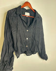 Cleobella 100% Linen Black Button Down Negara Blouse Cropped