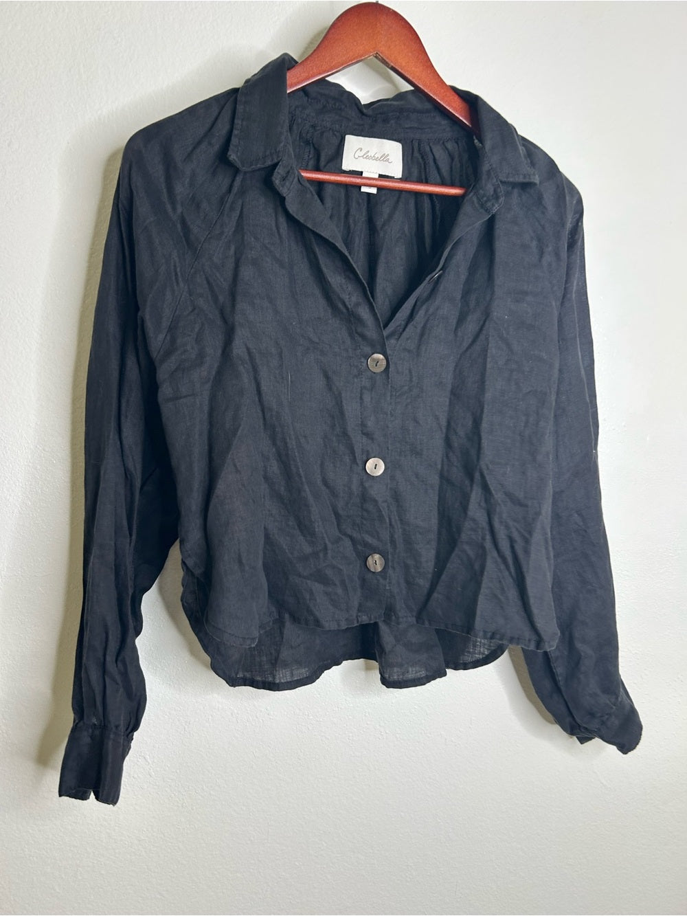 Cleobella Cleobella 100% Linen Black Button Down Negara Blouse Cropped - Linen