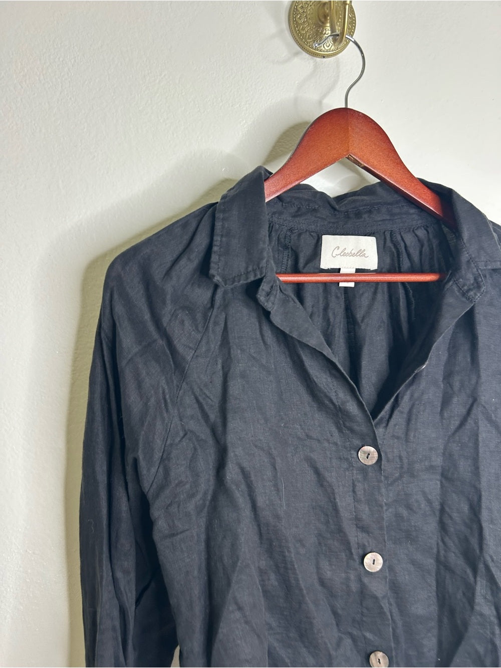 Cleobella 100% Linen Black Button Down Negara Blouse Cropped