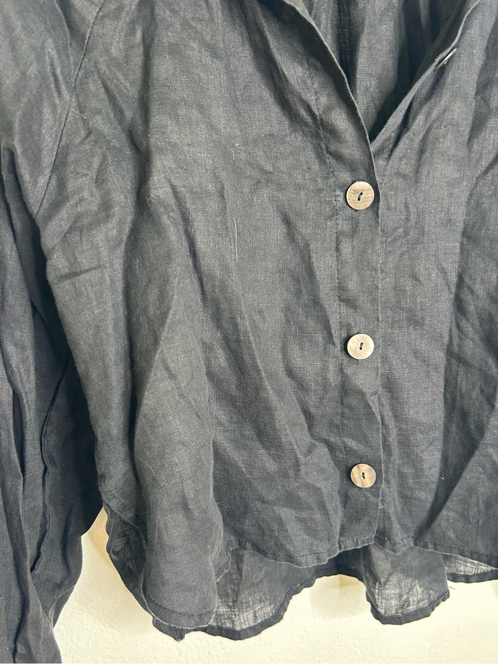 Cleobella 100% Linen Black Button Down Negara Blouse Cropped
