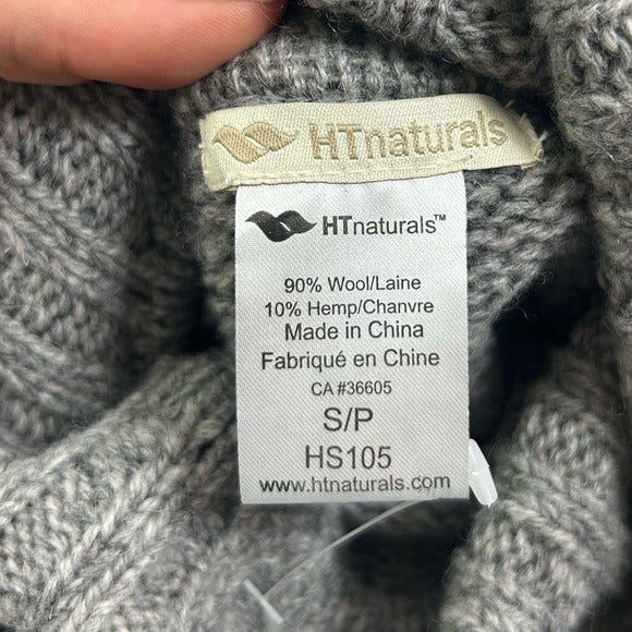 HT Naturals Wool Hemp Thick Textured Knit Gray Turtleneck Sweater