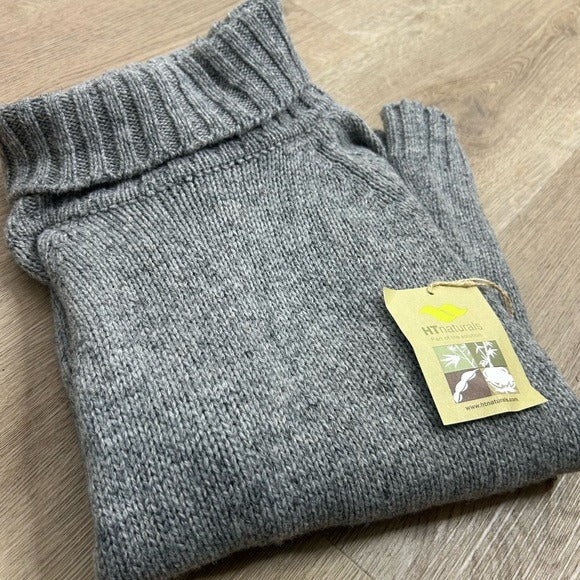HT Naturals Wool Hemp Thick Textured Knit Gray Turtleneck Sweater