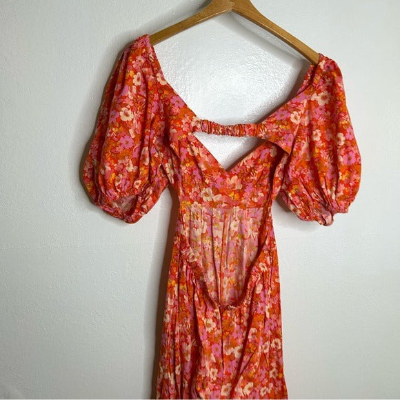 Free People 100% Cotton Bright Pink Puff Sleeve Wide Leg Jumpsuit