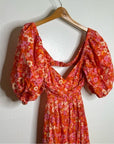 Free People 100% Cotton Bright Pink Puff Sleeve Wide Leg Jumpsuit
