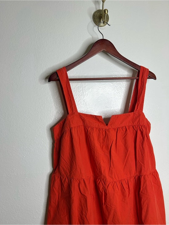 Nation LA 100% Pima Cotton Poplin Red Tiered Tank Style Mini Dress