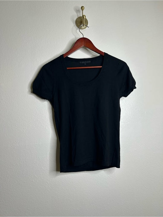 Ag Adriano Goldschmied AG 100% Cotton Knit Black Short Sleeve Scoop Neck Sweater Top - Cotton