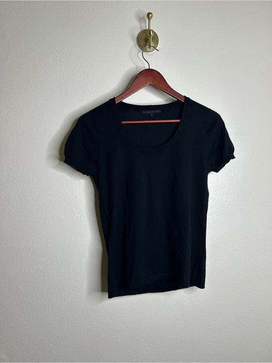 Ag Adriano Goldschmied AG 100% Cotton Knit Black Short Sleeve Scoop Neck Sweater Top - Cotton