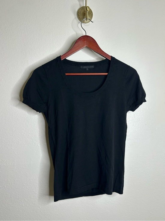 Ag Adriano Goldschmied AG 100% Cotton Knit Black Short Sleeve Scoop Neck Sweater Top - Cotton