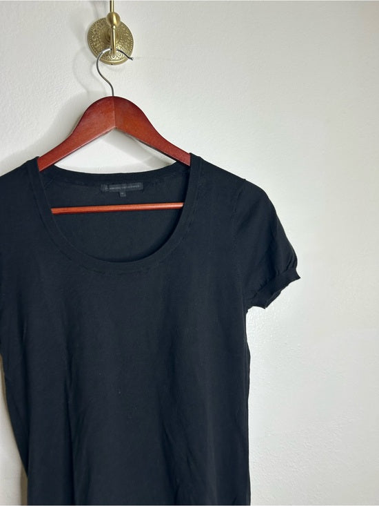 Ag Adriano Goldschmied AG 100% Cotton Knit Black Short Sleeve Scoop Neck Sweater Top - Cotton