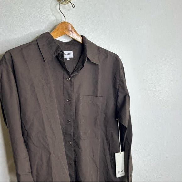 MATE The Label 100% Organic Cotton Poplin Button Down Chocolate Brown