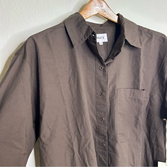 MATE the Label MATE The Label 100% Organic Cotton Poplin Button Down Chocolate Brown - Cotton