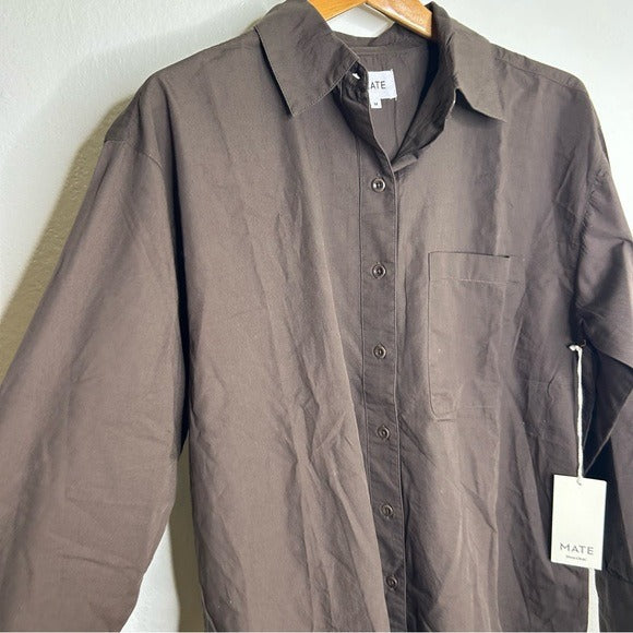 MATE The Label 100% Organic Cotton Poplin Button Down Chocolate Brown