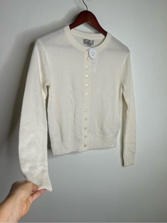 J. Crew 100% Cashmere Button Down Perfect Cashmere Cardigan in Snow