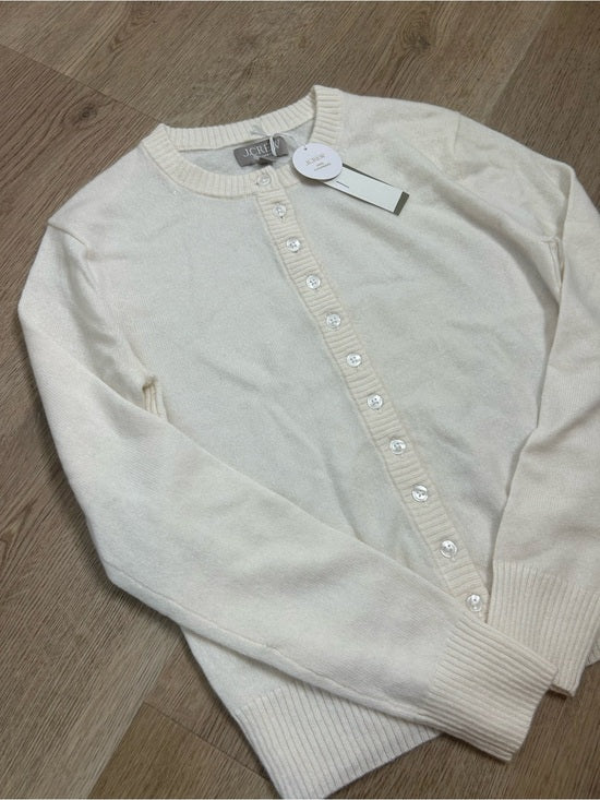 J. Crew 100% Cashmere Button Down Perfect Cashmere Cardigan in Snow