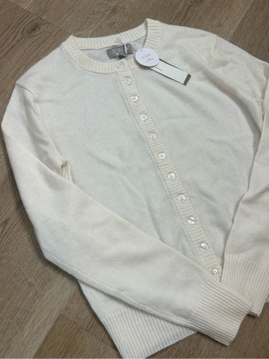 J. Crew 100% Cashmere Button Down Perfect Cashmere Cardigan in Snow