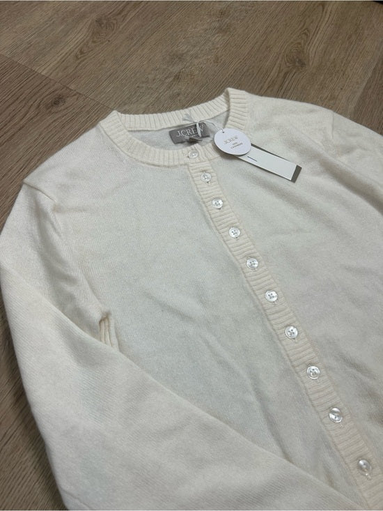 J. Crew 100% Cashmere Button Down Perfect Cashmere Cardigan in Snow