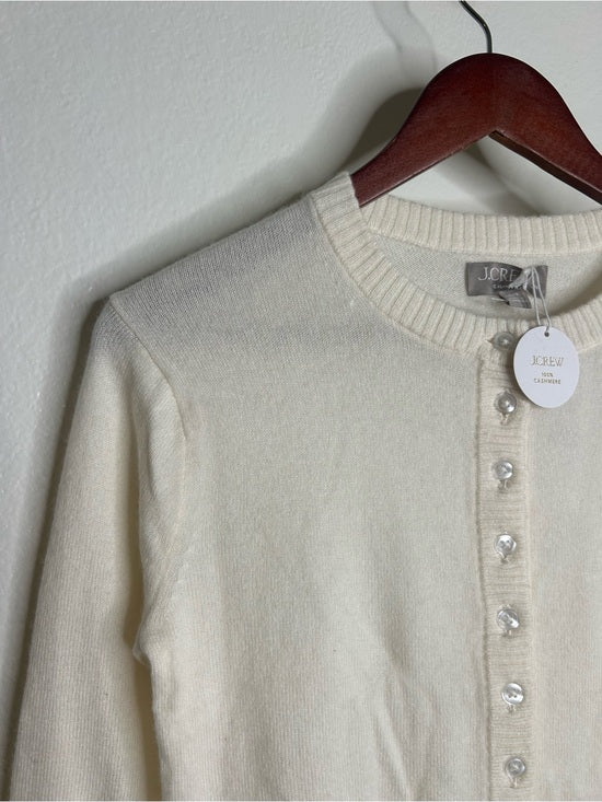 J. Crew 100% Cashmere Button Down Perfect Cashmere Cardigan in Snow