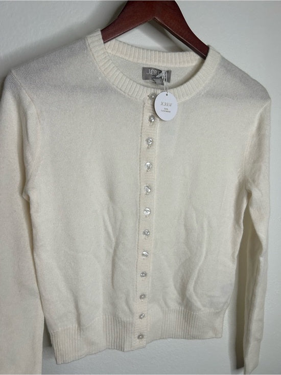 J. Crew 100% Cashmere Button Down Perfect Cashmere Cardigan in Snow