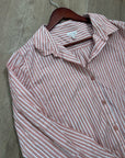 Garnet Hill 100% Organic Cotton Pink White Poplin Striped Button Down Top